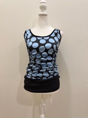 Y2K Bebe Sleeveless Black Top with Light Blue Polka Dots